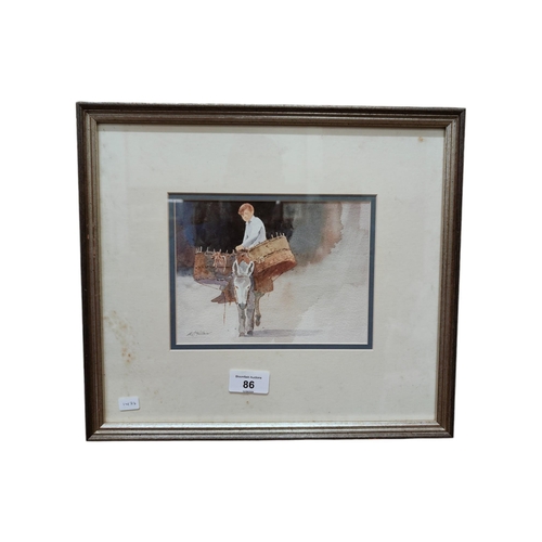 86 - WILLIAM MCKIBBIN - WATERCOLOUR - BOY ON A DONKEY 7.5