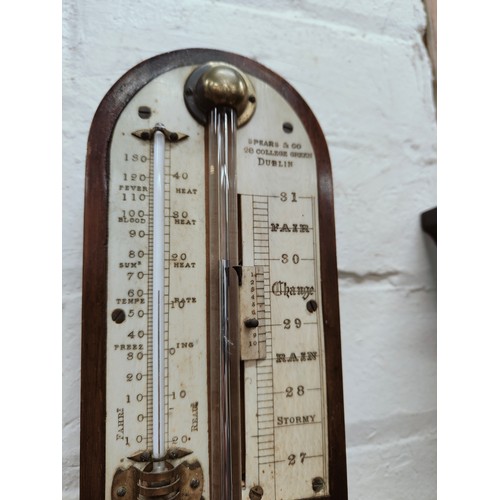 208 - VICTORIAN ROSEWOOD STICK BAROMETER BY SPEARS & CO COLLEGE GREEN DUBLIN