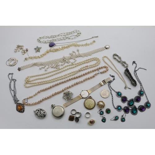 75 - Costume Jewellery including Two Plated Pocket Watches etc