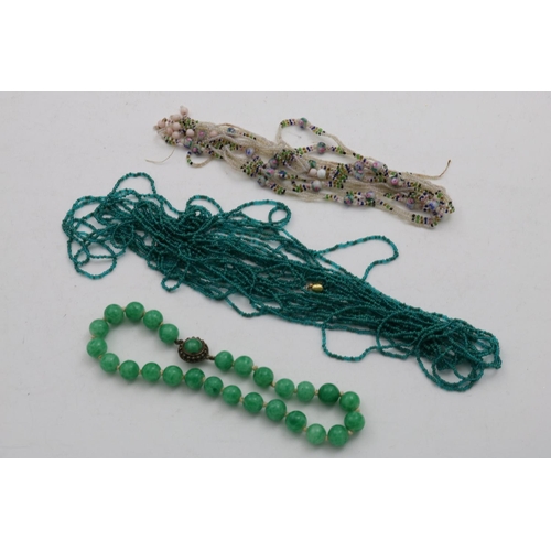 84 - Green Glass Beads and Two Other Necklaces