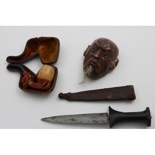 89 - Cased Meersham Pipe, Dagger and Face Mask (3)