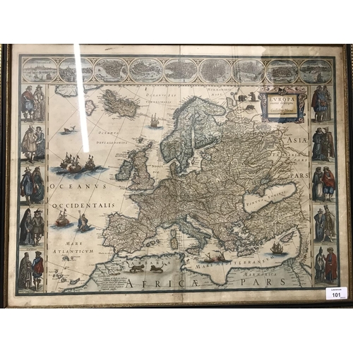 101 - Blaeu, Willem. Europa recens descripta, hand-coloured engraved map, faded, evidence of repair to fol... 