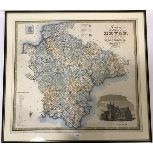 119 - Greenwood, Christopher and John. Map of the County of Devon, hand-coloured engraved map, slightly fa... 