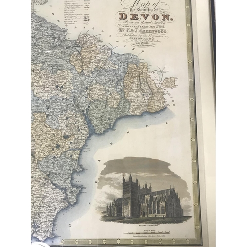 119 - Greenwood, Christopher and John. Map of the County of Devon, hand-coloured engraved map, slightly fa... 