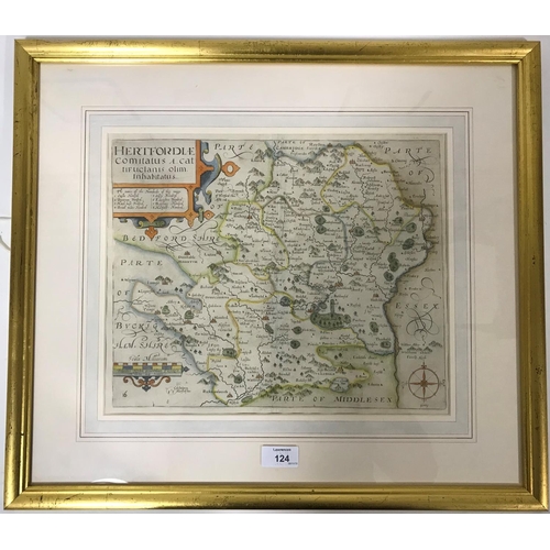 124 - Kip, Wihelm. Hertfordiae Comitatus, engraved map, hand-coloured in outline, 344mm x 280mm, [London, ... 