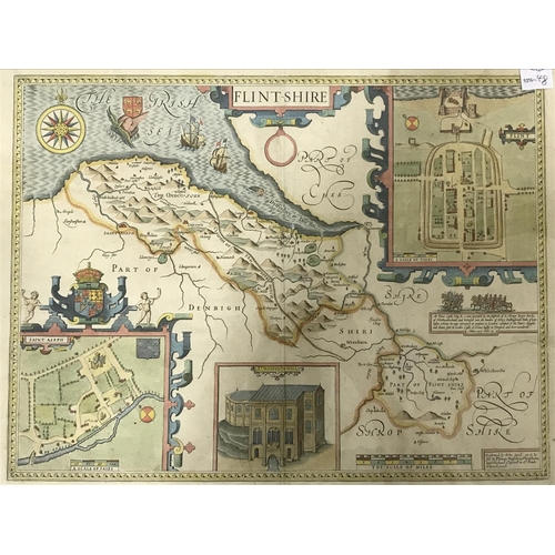 137 - Speed, John. Flintshire, hand-coloured engraved map, paper crease from lower margin extending into p... 