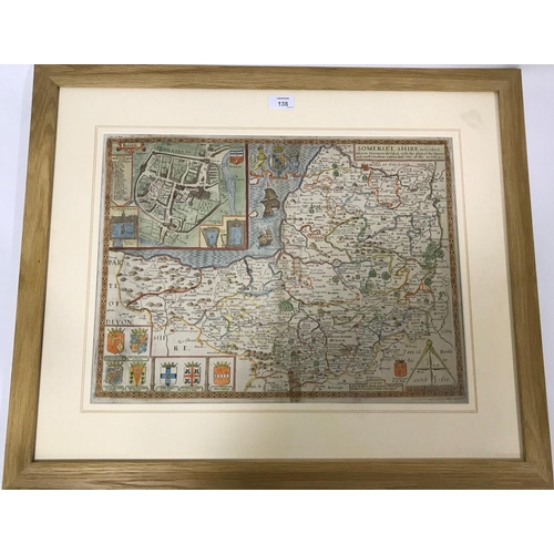 138 - Speed, John. Somerset-Shire Described, hand-coloured engraved map, browning around fold, some repair... 