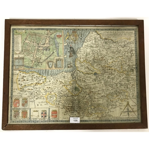 139 - Speed, John. Somerset-Shire Described...., hand-coloured engraved map, some staining to lower edge, ... 