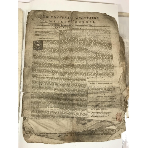 202 - Newspapers. A folio of early newspapers, including The Boston Gazette and Country Journal, August 6t... 