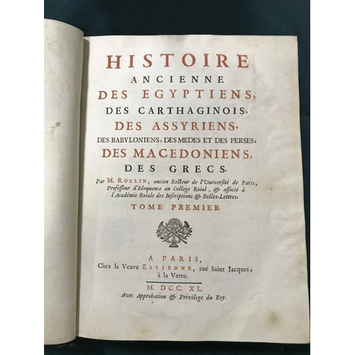 207 - Rollin, Charles. Histoire Ancienne des Egyptiens, des Carthaginois, des Assyriens... 6 volumes, half... 