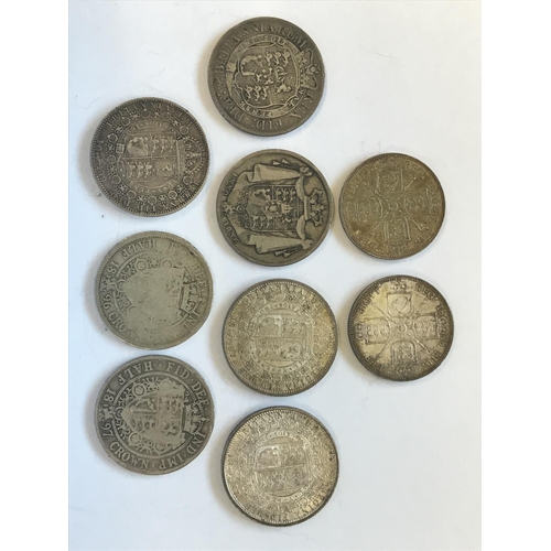 1092 - A COLLECTION OF HALFCROWNS GEORGE III AND LATER AND TWO VICTORIAN FLORINS. Halfcrowns for 1817, 1836... 