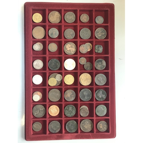 1096 - TWO TRAYS OF ASSORTED BRITISH AND WORLD COINS AND TOKENS. Coins and Tokens to include various 19th c... 