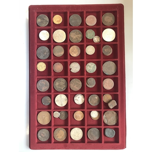 1096 - TWO TRAYS OF ASSORTED BRITISH AND WORLD COINS AND TOKENS. Coins and Tokens to include various 19th c... 