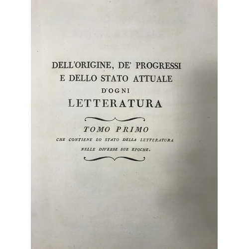 241 - Andres, D. Giovanni. Dell'origine, progressi e stato attuale d'ogni letteratura, 7 [of 8] volumes bo... 