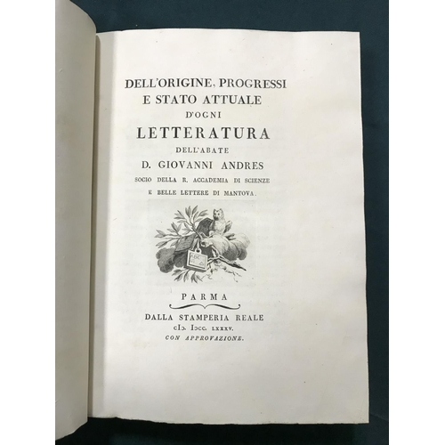 241 - Andres, D. Giovanni. Dell'origine, progressi e stato attuale d'ogni letteratura, 7 [of 8] volumes bo... 