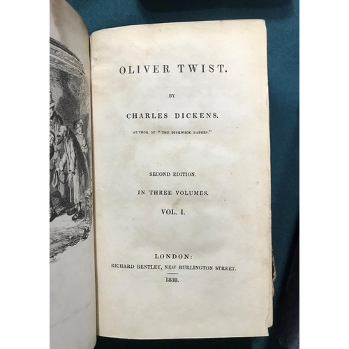 265 - [Dickens, Charles] Oliver Twist, 3 volumes, second edition, half-titles, 24 engraved plates after Ge... 