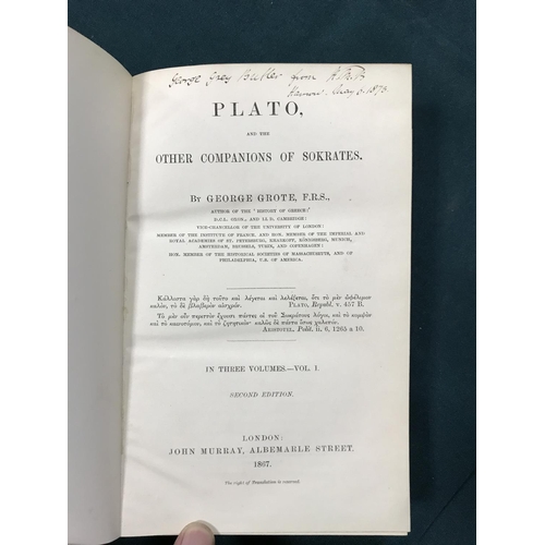 290 - Grote, George. Plato, and the other Companions to Socrates, 3 volumes, second edition, contemporary ... 