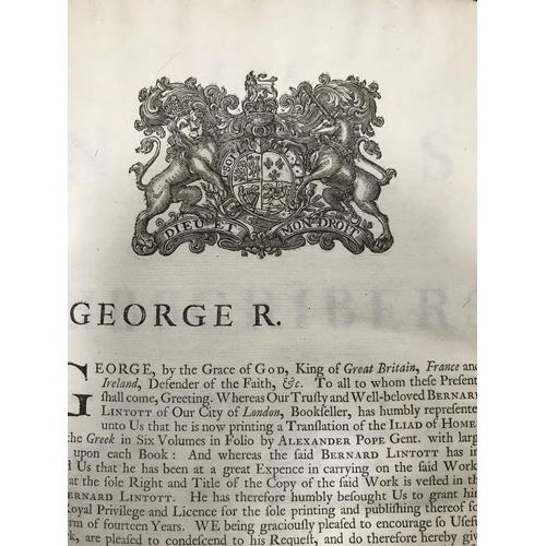 292 - Homer. The Iliad of Homer... Translated by Mr. Pope, 6 volumes bound in 3, first edition, portrait f... 