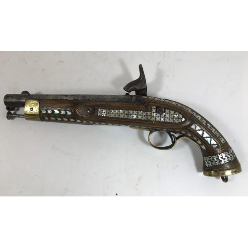 401 - AN ANGLO/AFGHAN PERCUSSION CAP FIRING PISTOL. The action with Victorian stamped marks, the gun modif... 