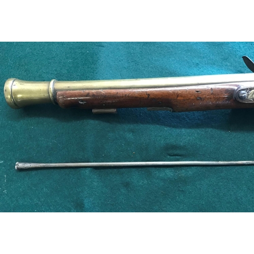 408 - A BRASS BARRELLED BLUNDERBUSS BY COLLUMBELL. A brass barrelled blunderbuss with a 38.5cm flared barr... 