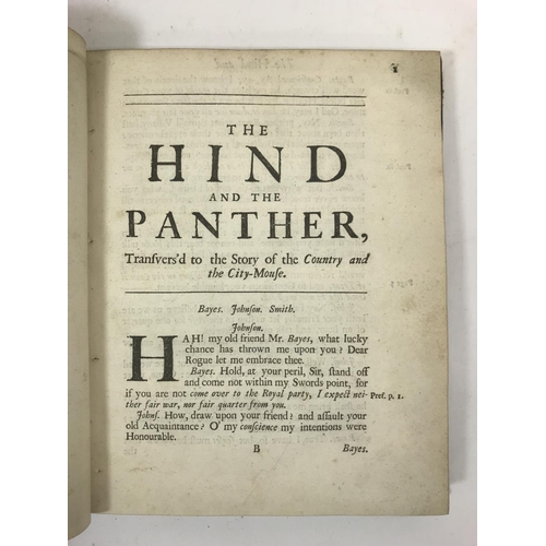 311 - [Prior, Matthew] The Hind and the Panther Transvers'd, first edition, lacking A1, A2-A4 with upper m... 