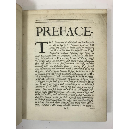 311 - [Prior, Matthew] The Hind and the Panther Transvers'd, first edition, lacking A1, A2-A4 with upper m... 