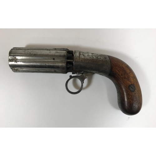 414 - A COOPER'S PATENT PEPPER BOX REVOLVER. A Pepper Box revolver with six revolving barrels and under ha... 