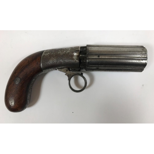 414 - A COOPER'S PATENT PEPPER BOX REVOLVER. A Pepper Box revolver with six revolving barrels and under ha... 