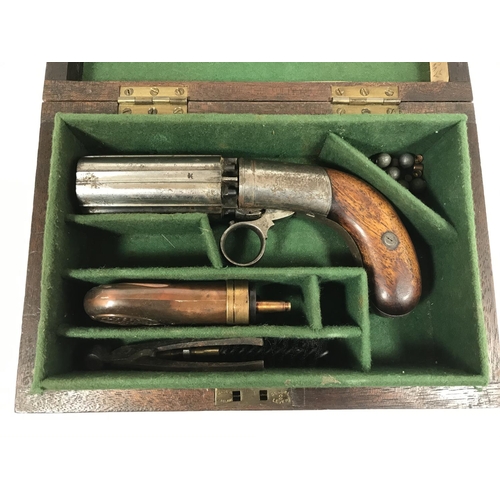 414 - A COOPER'S PATENT PEPPER BOX REVOLVER. A Pepper Box revolver with six revolving barrels and under ha... 