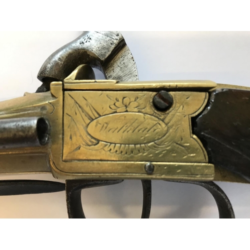 417 - AN ENGLISH BLUNDRBUSS TYPE PISTOL. A Blunderbuss type pistol with a flared brass barrel with an unde... 