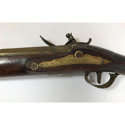 420 - A BRASS BARREL BLUNDERBUSS MARKED H.NOCK. A brass barrel blunderbuss by H.Nock, with flared barrel, ... 