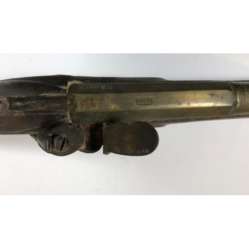 420 - A BRASS BARREL BLUNDERBUSS MARKED H.NOCK. A brass barrel blunderbuss by H.Nock, with flared barrel, ... 