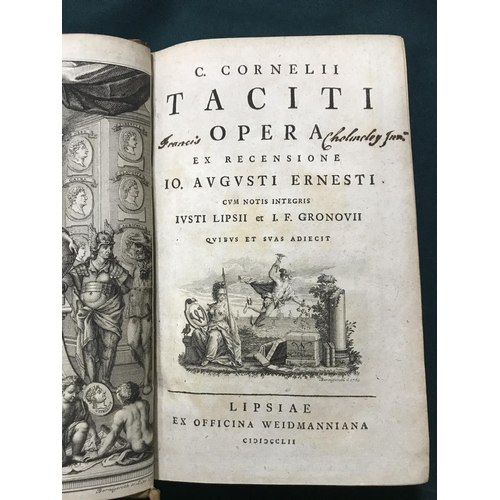 322 - Tacitus, Publius Cornelius. Opera, 2 volumes, engraved frontispiece, some spotting and browning, con... 