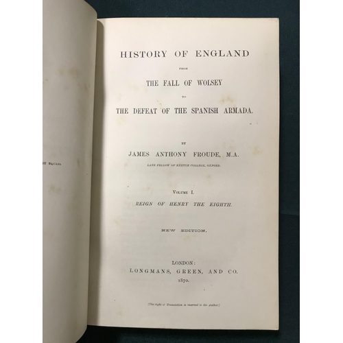 339 - Froude, James Anthony. History of England, 12 volumes, new edition, lightly browned, contemporary fu... 