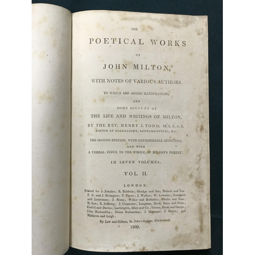 346 - Milton, John. The Poetical Works, 7 volumes, engraved portrait frontispiece, browned and spotted thr... 