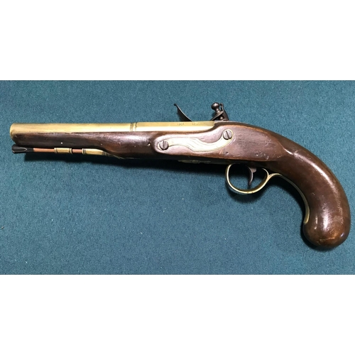 440 - A COACHING PISTOL SIGNED TWIGG. A 24 bore coaching pistol with a 20cm brass barrel with octagonal to... 