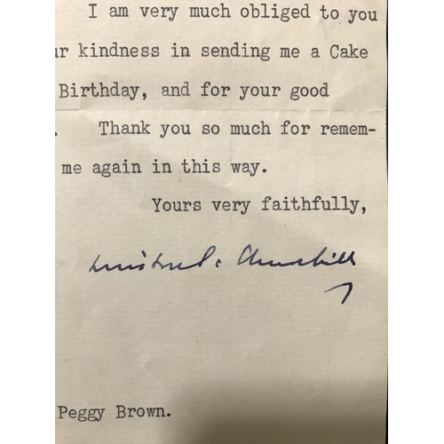 359 - Churchill, Sir Winston. Typed letter signed to Miss Peggy Brown, 'Dear Madam, I am very much obliged... 