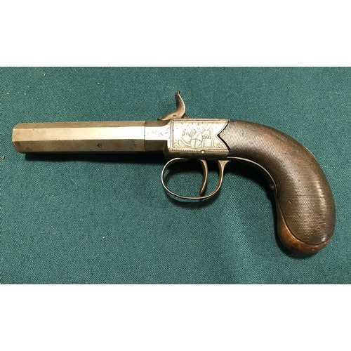 450 - A POCKET PISTOL BY EGAN OF BRADFORD. A 19th century 50 bore percussion pocket pistol with a 7.5cm sc... 