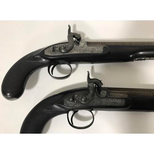 460 - A FINE PAIR OF OFFICERS PISTOLS BY E & W BOND. A pair of mid-19th century Officers Pistols with octa... 