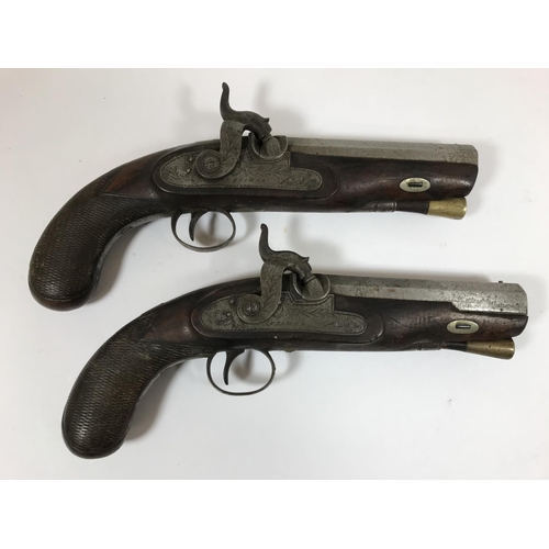 465 - A PAIR OF PERCUSSION PISTOLS BY FISHER OF BRISTOL. A pair of percussion travelling pistols, 16 bore,... 