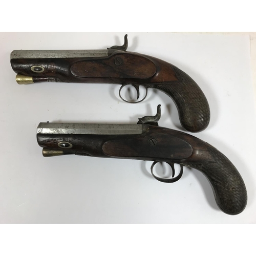 465 - A PAIR OF PERCUSSION PISTOLS BY FISHER OF BRISTOL. A pair of percussion travelling pistols, 16 bore,... 