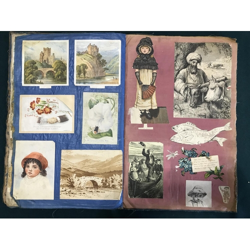 56 - Scrap Albums. Two albums of scraps, on cloth pages, 52pp. and 64pp. respectively, the smaller with v... 