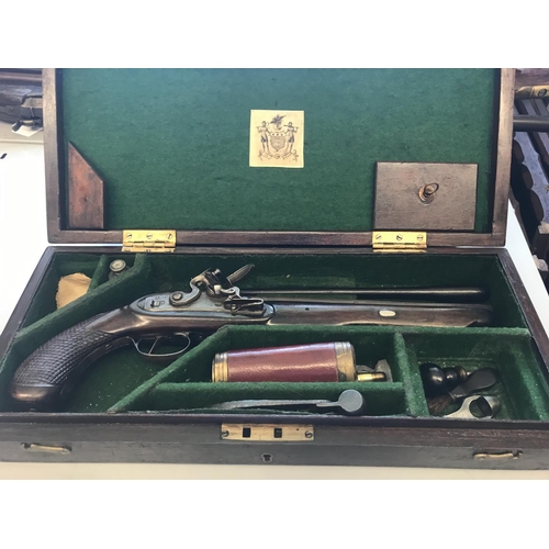 478 - A REPRODUCTION FLINTLOCK PISTOL MARKED 'J. HART'. A reproduction flintlock dueling pistol with a 24.... 