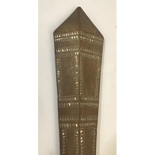 523 - A TRIBAL CLUB, PROBABLY SAMOAN. A tribal club with pointed end and of geometric shape with central b... 