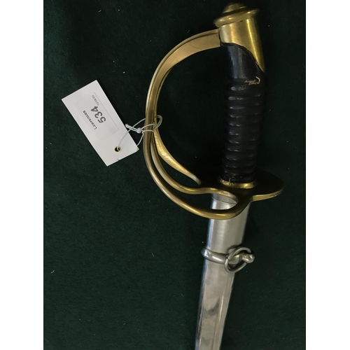 534 - A REPRODUCTION CAVALRY OFFICERS SWORD. A reproduction sword with an 87cm curved blade with double fu... 