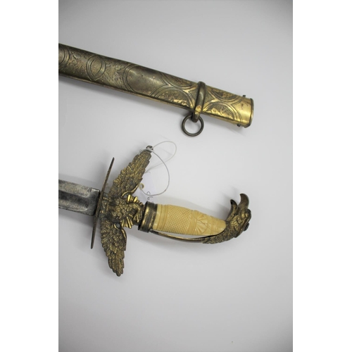 547 - 19THC SOCIETY SWORD & SCABBARD probably American, with a gilt brass and ivory hilt, with Eagle head ... 