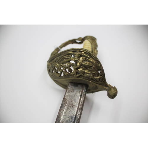 548 - 19THC FRENCH NAVAL OFFICERS SWORD  with a gilt brass hilt and with a fouled anchor and oak leaves de... 