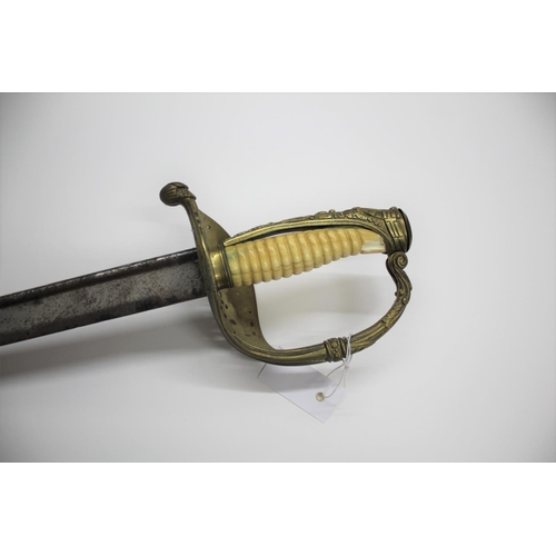 548 - 19THC FRENCH NAVAL OFFICERS SWORD  with a gilt brass hilt and with a fouled anchor and oak leaves de... 