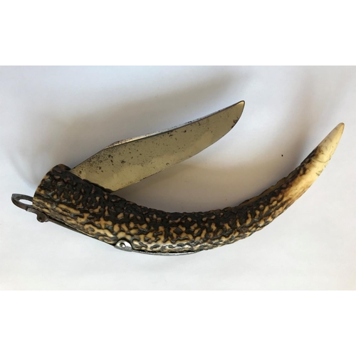 629 - A HORN HANDLED FOLDING KNIFE AND ANOTHER SMALLER KNIFE. A folding knife with a 13.5cm blade folding ... 