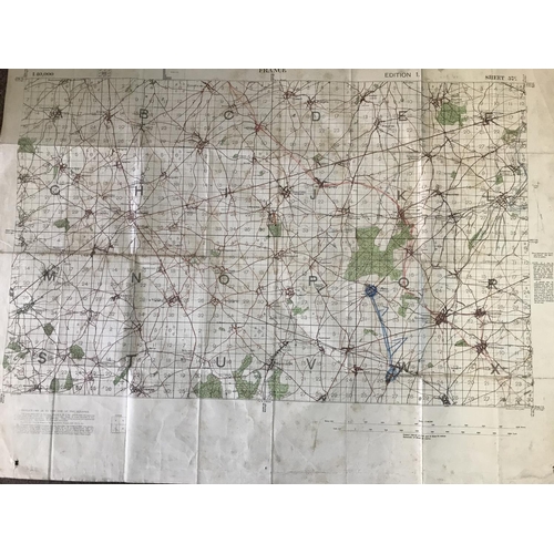 677 - FIRST WORLD WAR MAPS BELIEVED TO HAVE BELONGED TO GENERAL SIR HUBERT GOUGH. Three conjoined maps and... 